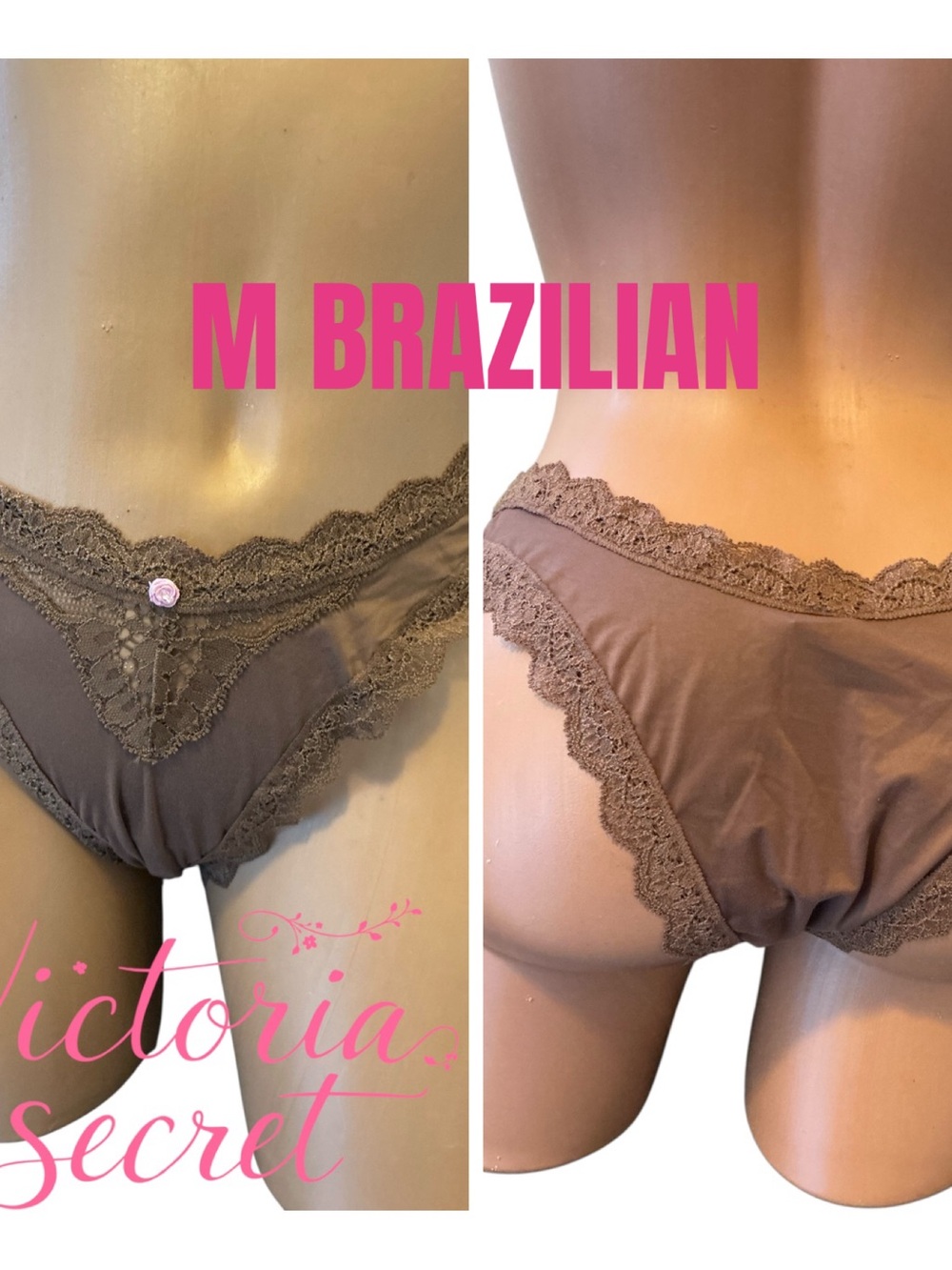 Victoria's Secret Brown Lace-Trim Brazilian Panty